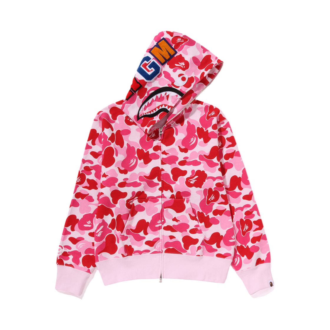 (W) 베이프 ABC 카모 샤크 풀 집 후드 핑크((W) BAPE ABC Camo Shark Full Zip Hoodie Pink) - 1