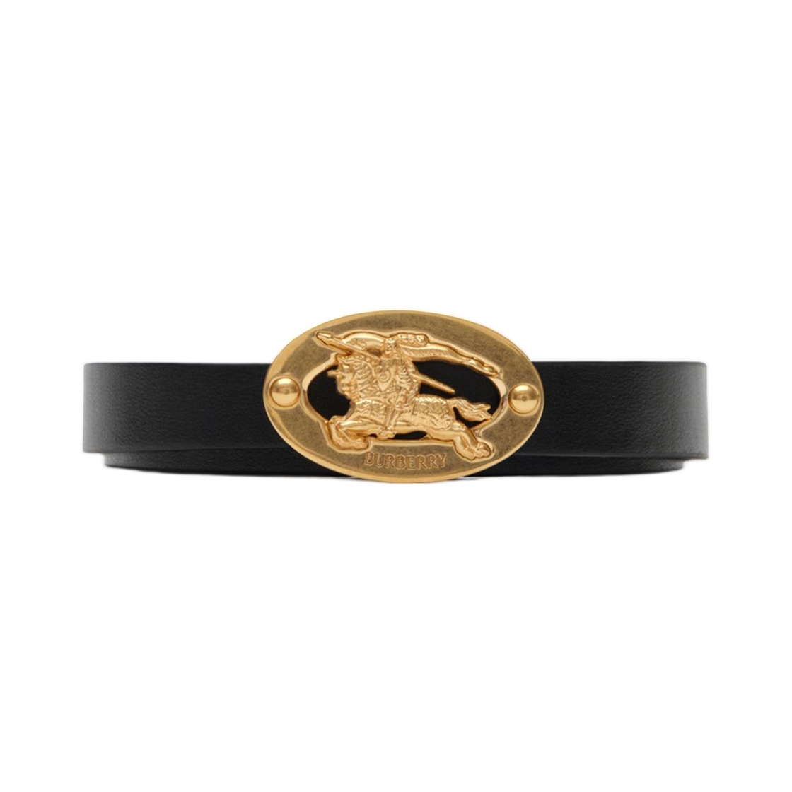 8129435 (W) Burberry Thin Reversible Leather Knight Stamp Belt Black Hazel