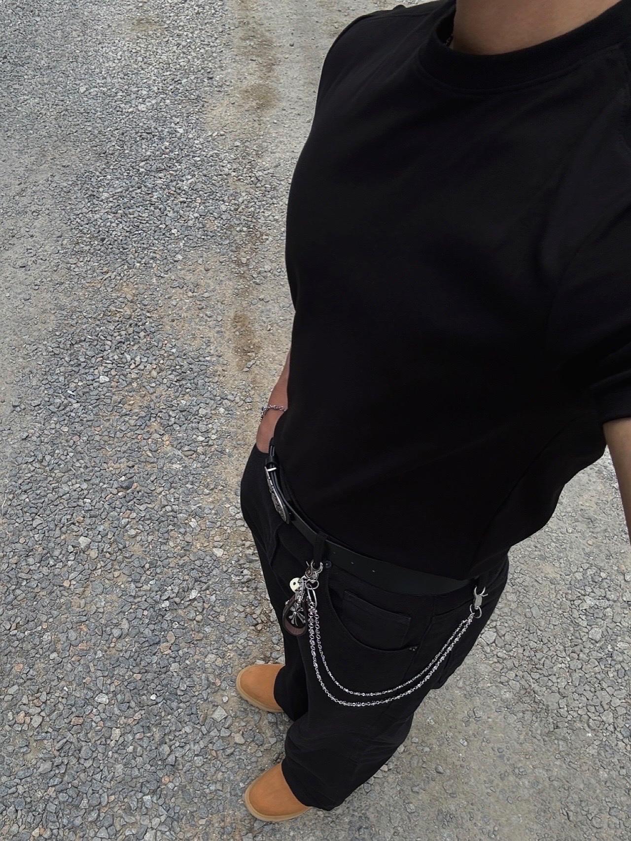 PHOS333 M Panel Silket T-Shirt Black 착용 스타일 - 6