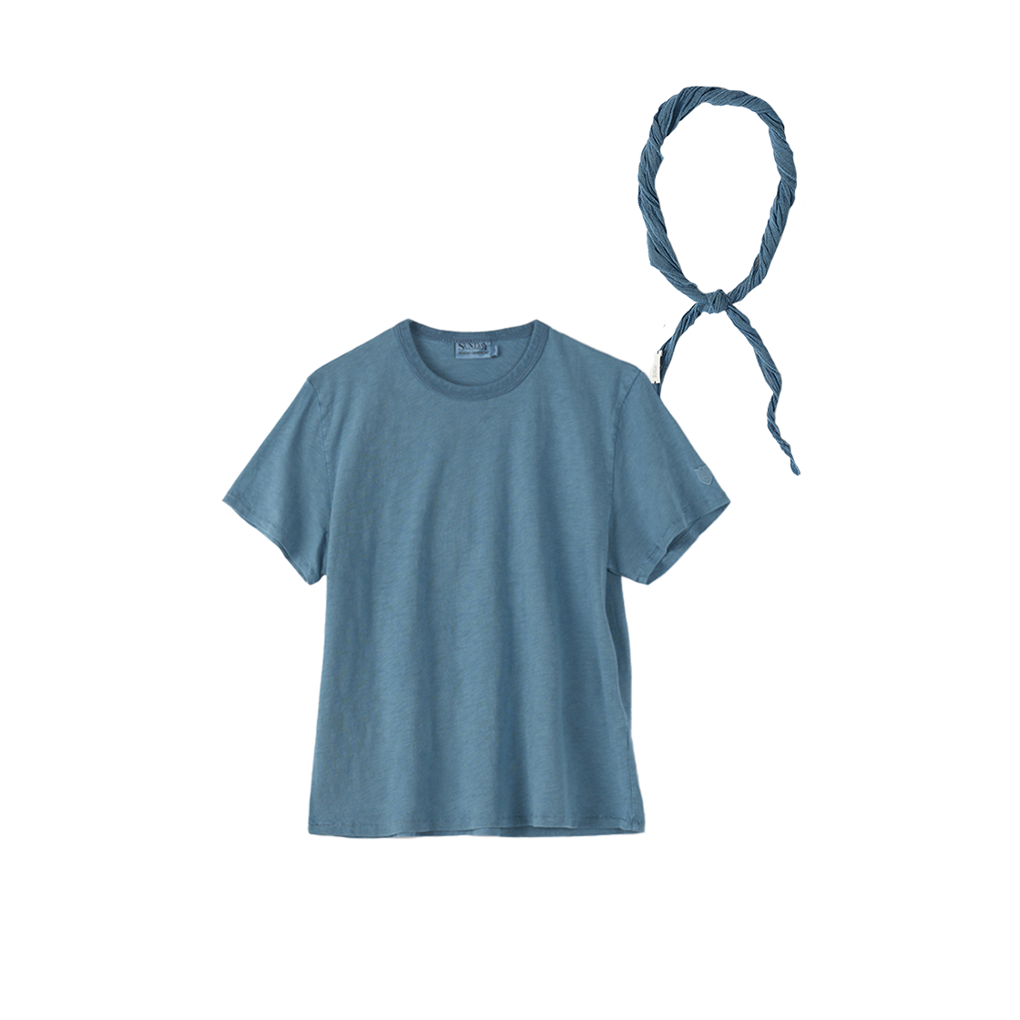 [세트] (W) 선데이세레머니 내추럴 다이드 베이직 슬럽 티 딥 인디고 + 네커치프([Set] (W) SUNDAY CEREMONY  Natural Dyed Tee - Deep Indigo + Neckerchief)