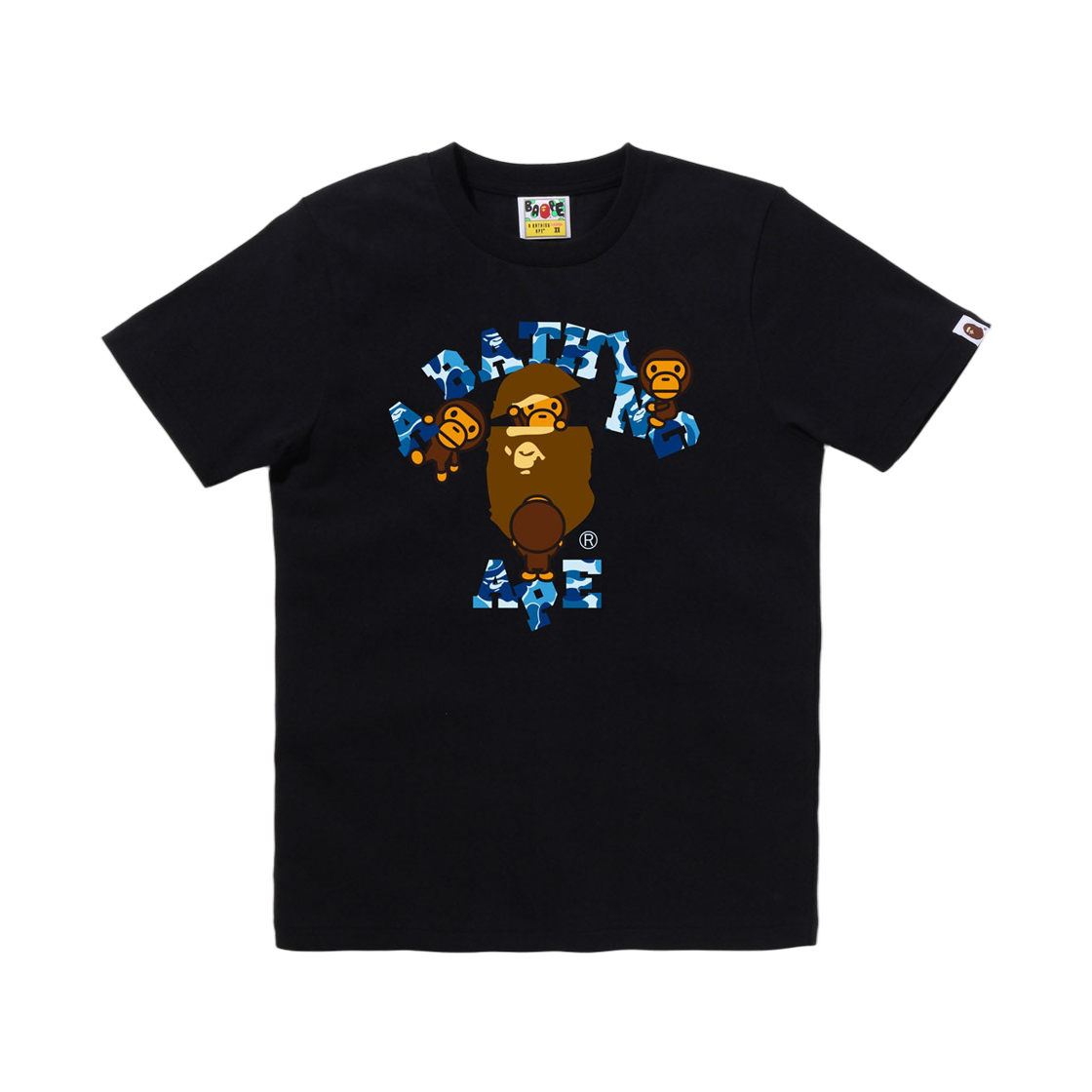 (W) 베이프 ABC 카모 컬리지 마일로 티셔츠 블랙 블루((W) BAPE ABC Camo College Milo T-Shirt Black Blue) - 1
