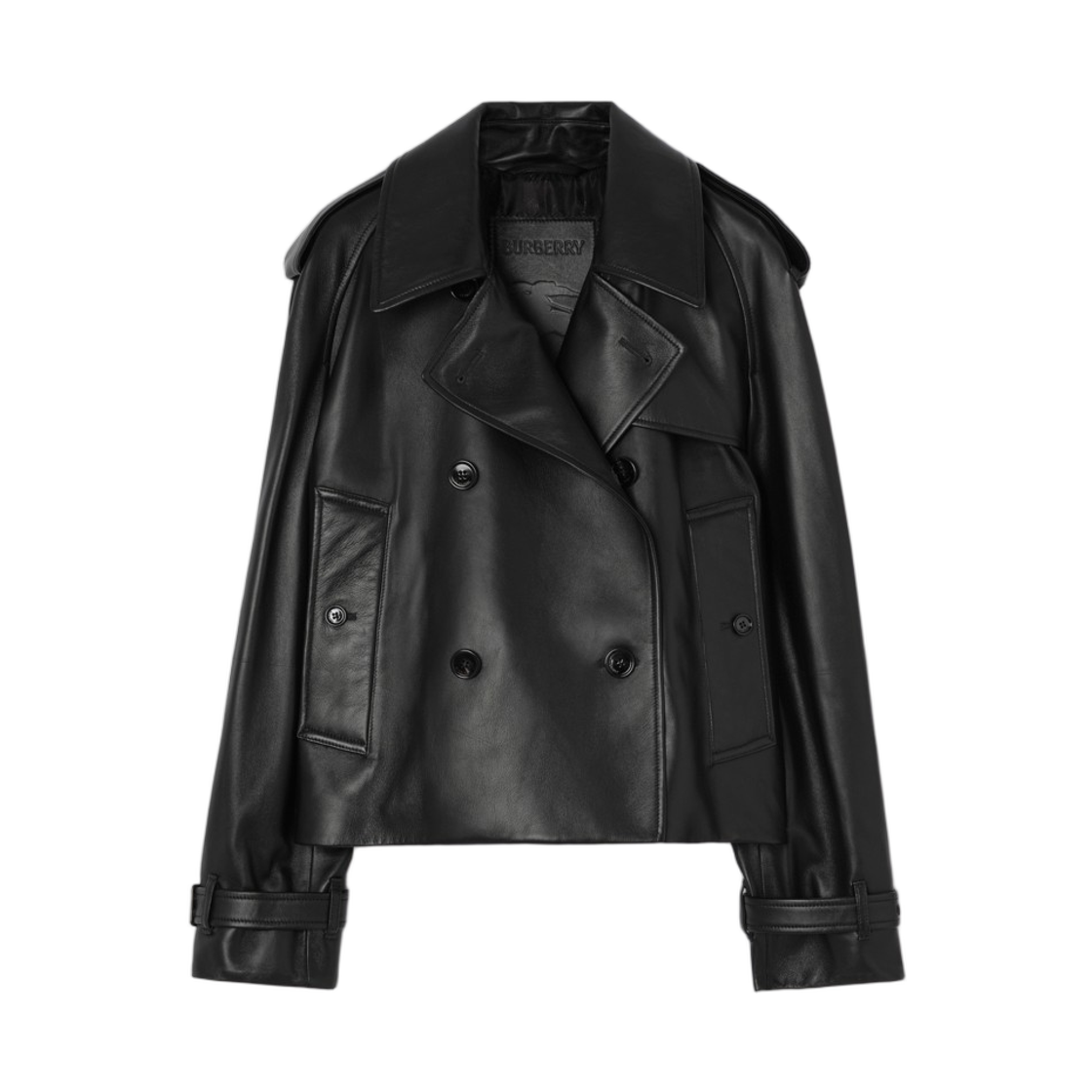 8127296 (W) Burberry Cropped Leather Mayfair Trench Jacket Black