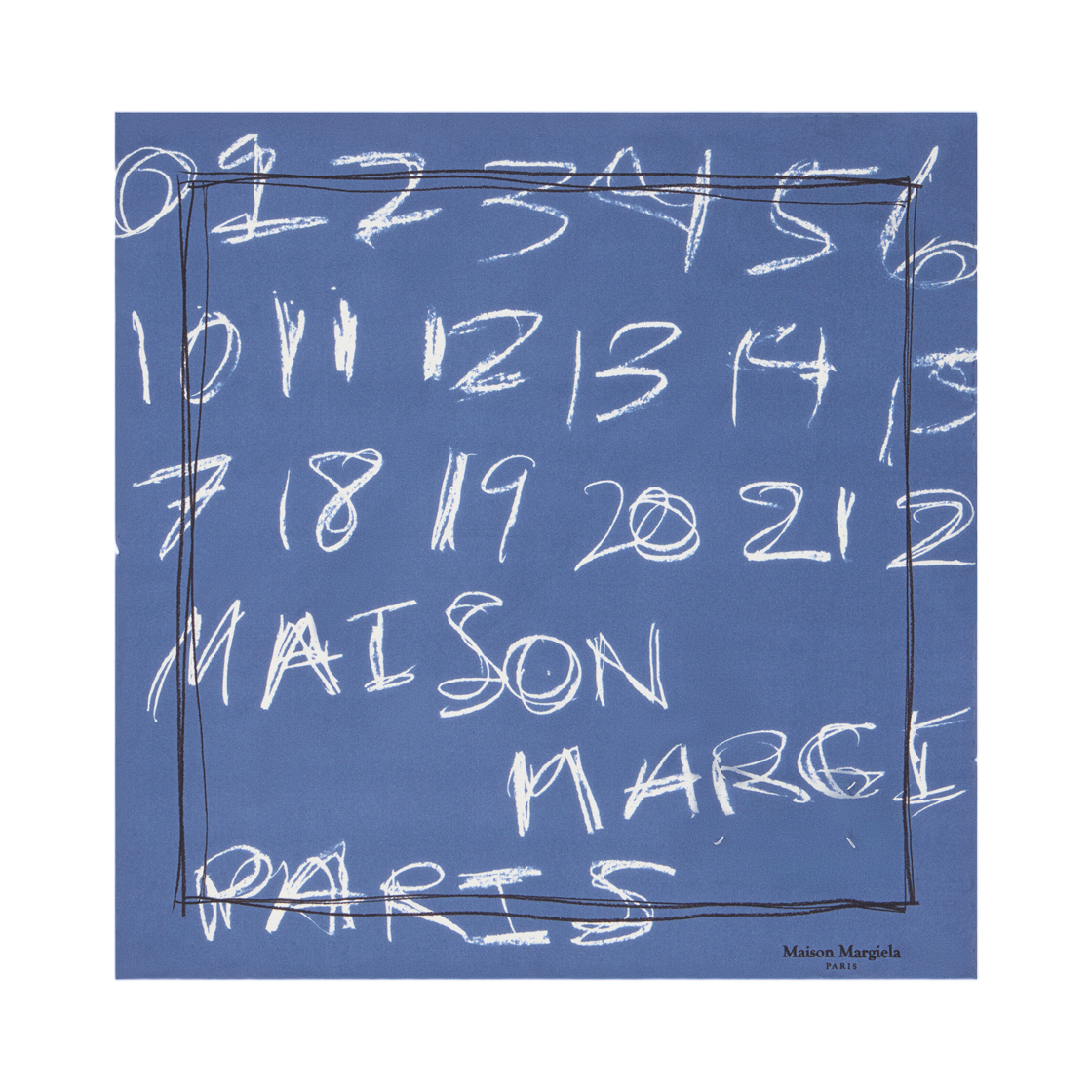 S51TF0048M35819494S Maison Margiela Scribbled Numerical Silk Foulard Dark Blue