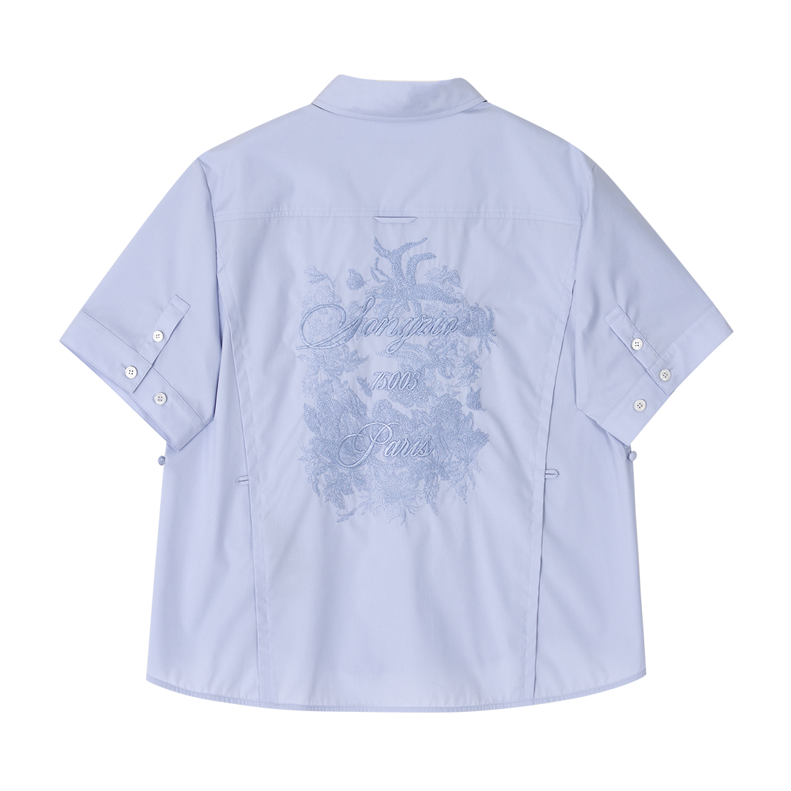 (W) 송지오 플로럴 엠브로이드 하프 셔츠 라이트블루((W) SONGZIO Floral Embroidered Half Shirt Light Blue) - 2