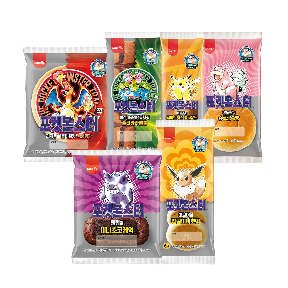 삼립 NEW 포켓몬 30주년 띠부씰빵 6종 12봉(Samlip NEW Pokémon 30th Anniversary Sticker Bread Variety Pack (6 Types, 12 Packs))