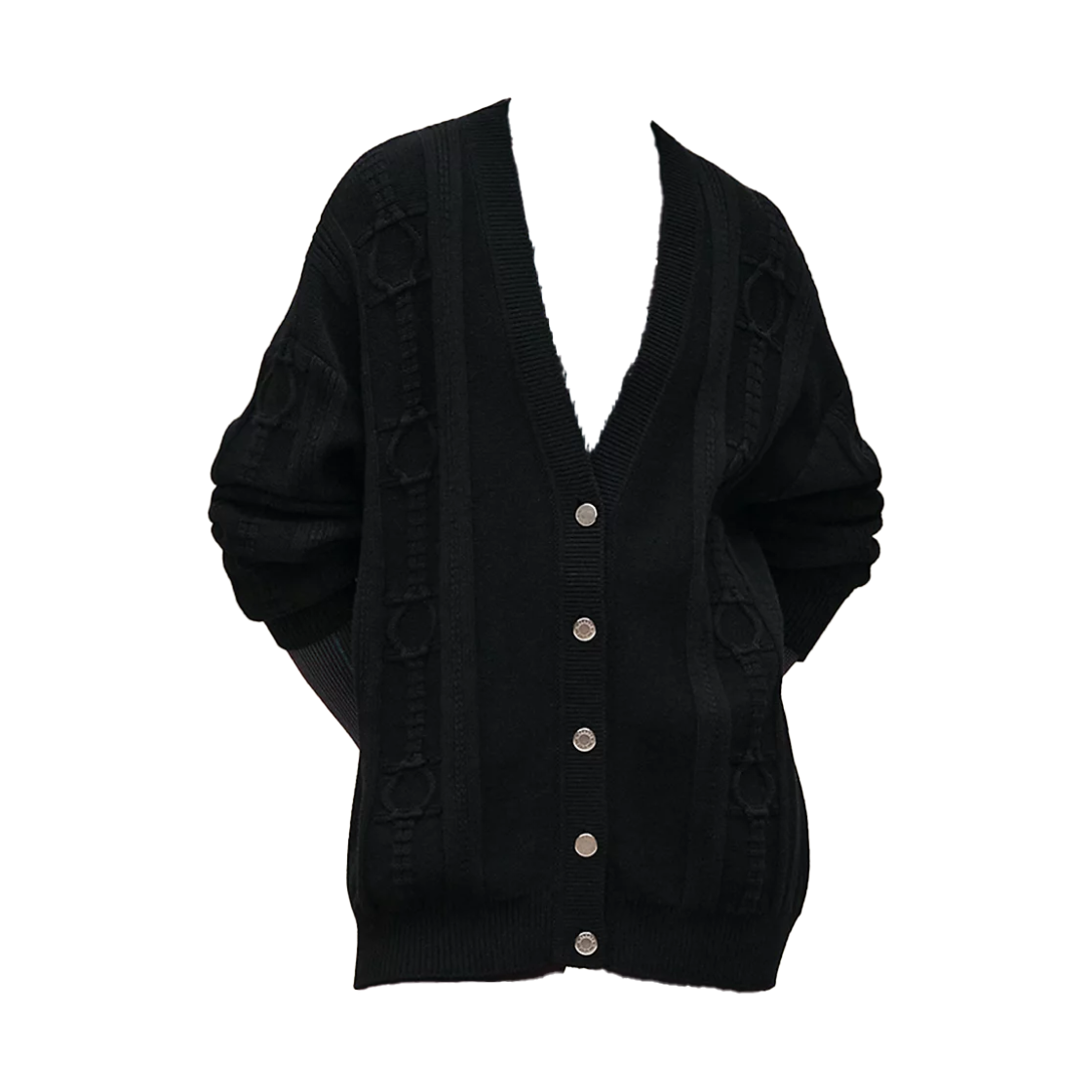 H6H2736D302 (W) Hermes Button Cardigan Noir