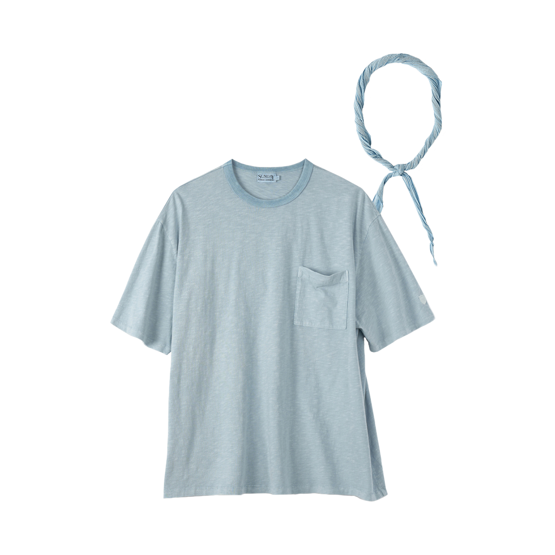 [세트] (M) 선데이세레머니 내추럴 다이드 베이직 슬럽 티 애쉬 인디고+ 네커치프([Set] (M) SUNDAY CEREMONY  Natural Dyed Tee  - Ash Indigo + Neckerchief)