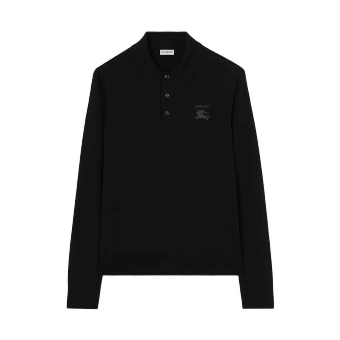 8127581 Burberry Long Sleeve Knight Wool Polo Shirt Black