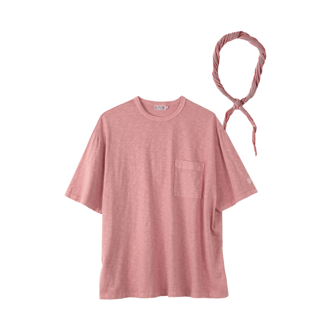 [세트] (M) 선데이세레머니 내추럴 다이드 베이직 슬럽 티 애쉬 핑크 + 네커치프([Set] (M) SUNDAY CEREMONY  Natural Dyed Tee  - Ash Pink + Neckerchief)