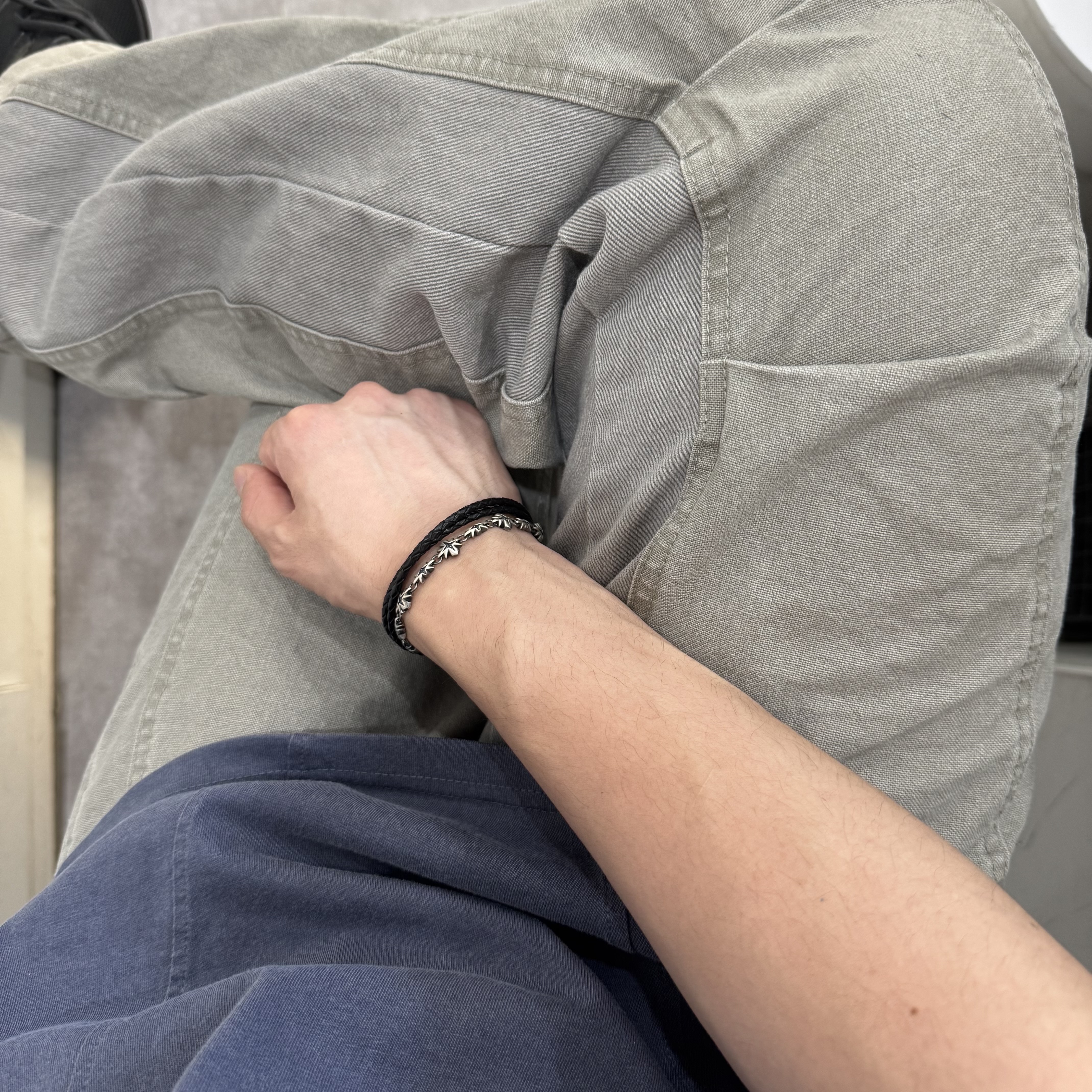 [프리오더] Polyteru 925 Silver Bracelet 003 Aqua Cross, IGNOTA Core:14 Seed Pocket Pants Sand 착용 스타일