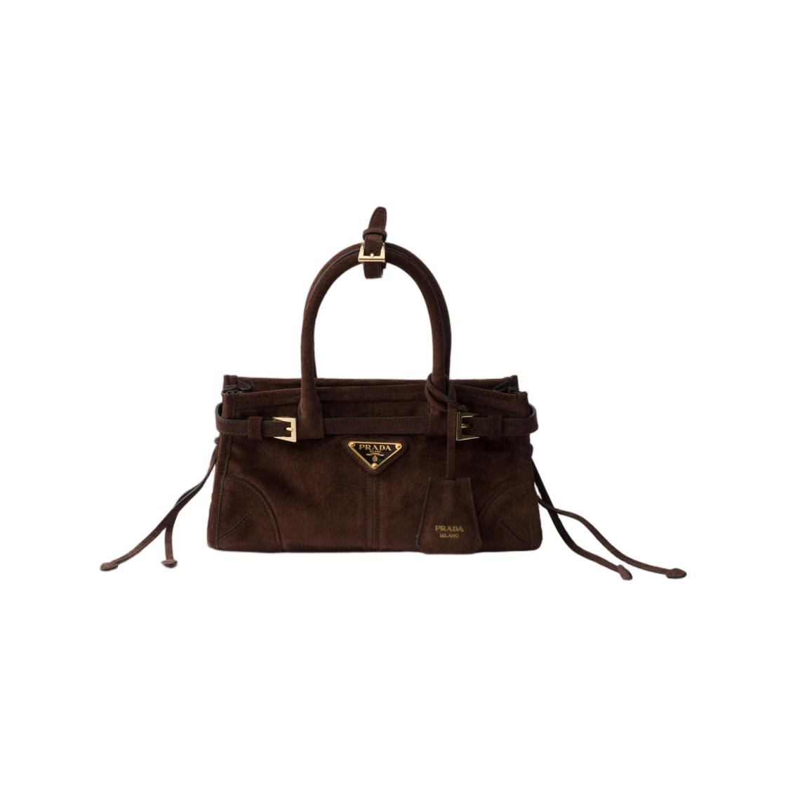 1BA486-2C4S-F0003 Prada Bonnie Suede Mini Handbag Dark Brown