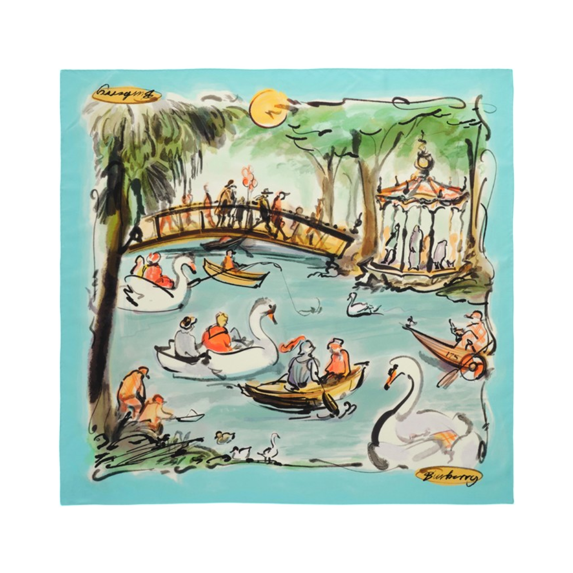 8127785 Burberry Swan Lake Silk Scarf Skylight Blue