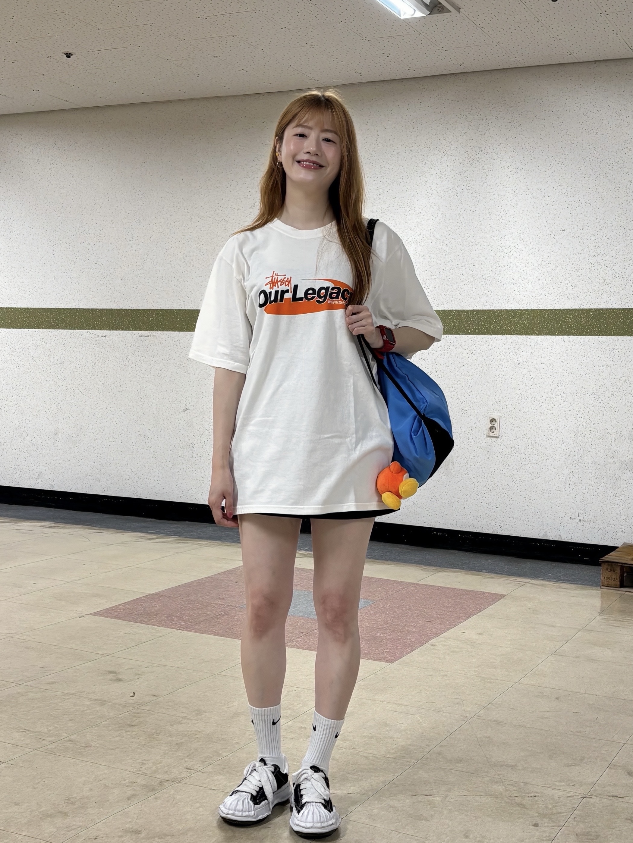 Stussy x Our Legacy Work Shop Swirl Pigment Dyed T-Shirt Natural, Maison Mihara Yasuhiro Blakey OG Sole Canvas Low-top Sneakers Black White 착용 스타일 - 8