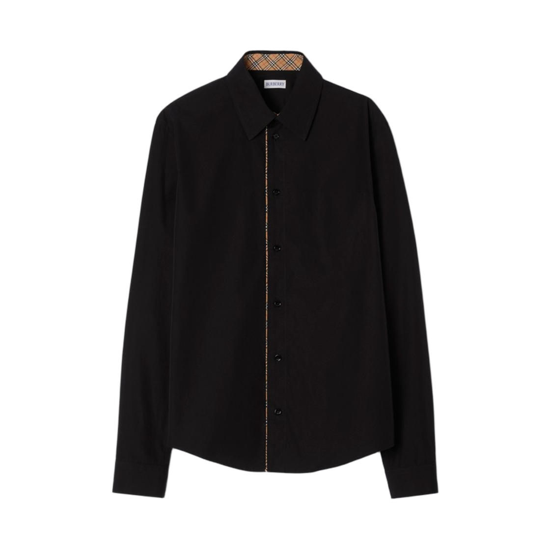 8127275 Burberry Classic Fit Check Piping Cotton Poplin Shirt Black