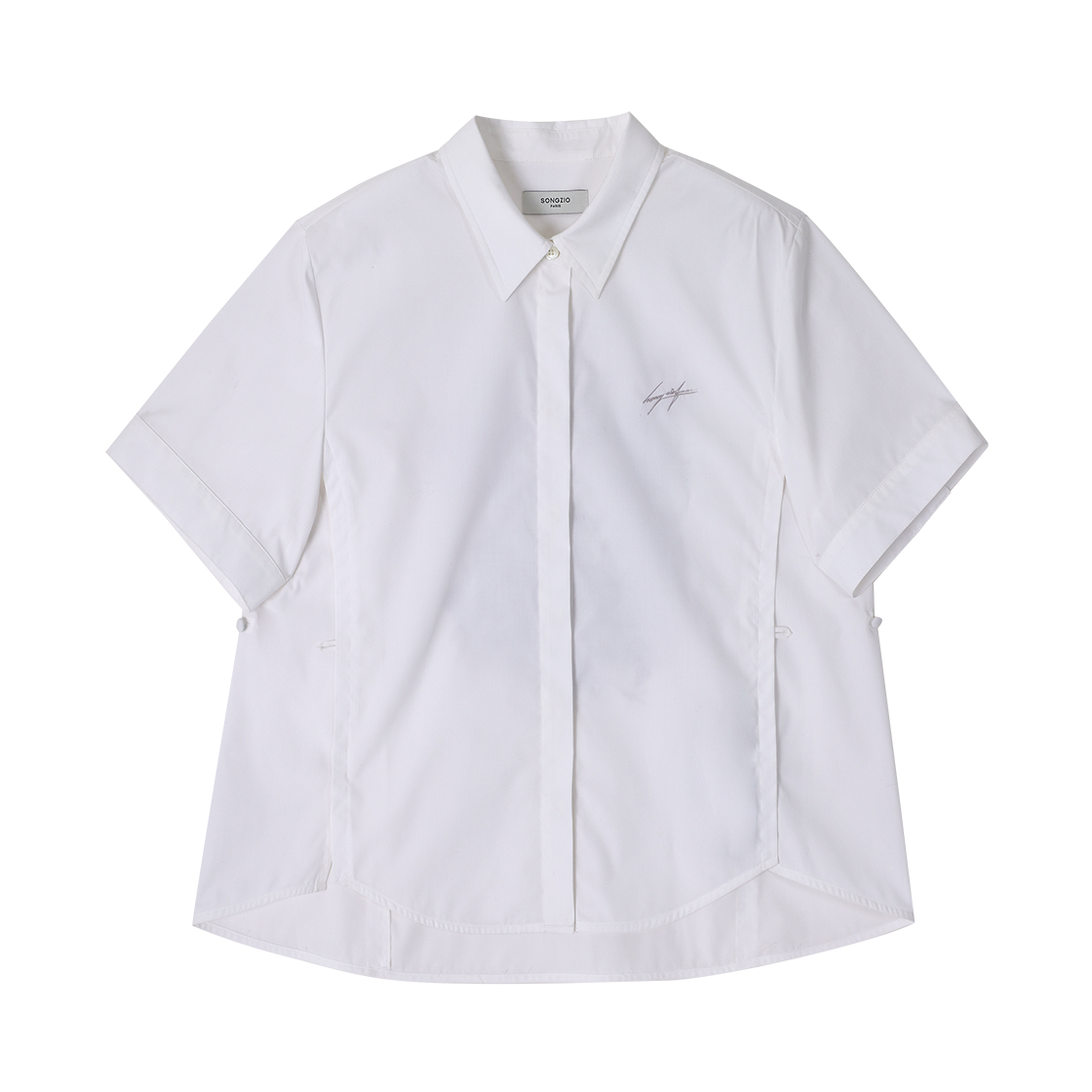 WI3SH301WH (W) SONGZIO Floral Embroidered Half Shirt White