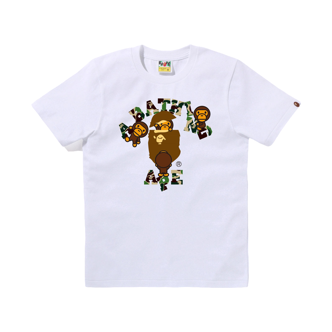 (W) 베이프 ABC 카모 컬리지 마일로 티셔츠 화이트 그린((W) BAPE ABC Camo College Milo T-Shirt White Green)