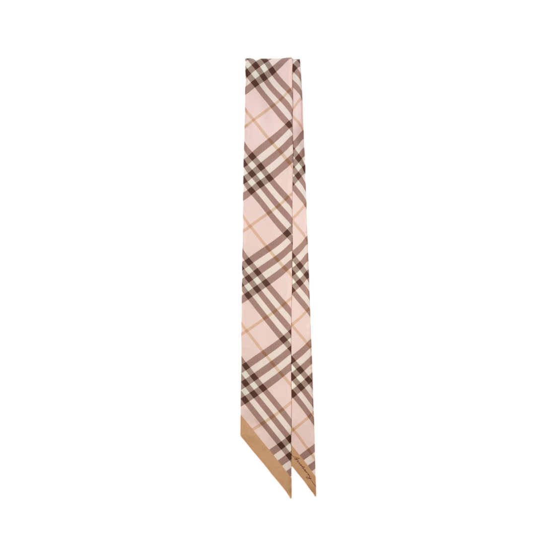 8127607 Burberry Skinny Contrast Check Silk Scarf Bow Pink Mitten Grey