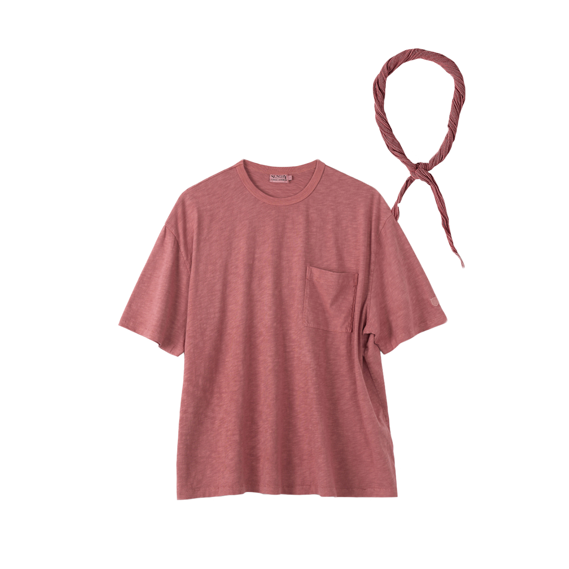 [세트] (M) 선데이세레머니 내추럴 다이드 베이직 슬럽 티 딥 핑크 + 네커치프([Set] (M) SUNDAY CEREMONY  Natural Dyed Tee  - Deep Pink + Neckerchief)