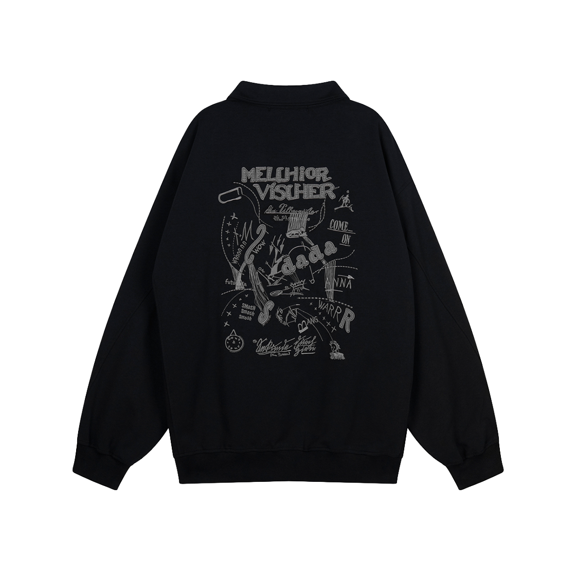 ZI2TS208BK ZIOSONGZIO Dadaism Embroidered Collar Zip Up Black