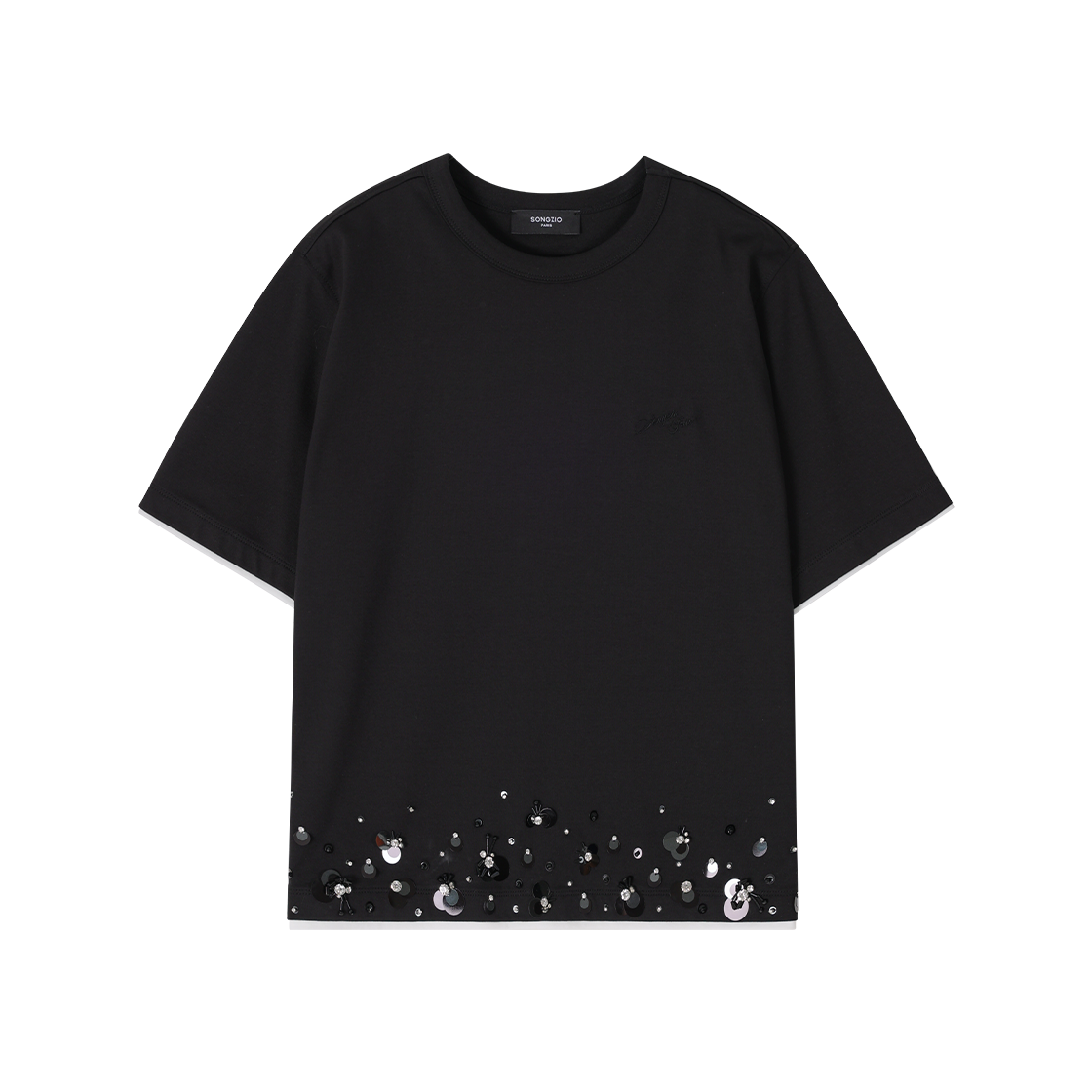 WI3TS320BK (W) SONGZIO Floral Sequin T Shirt Black