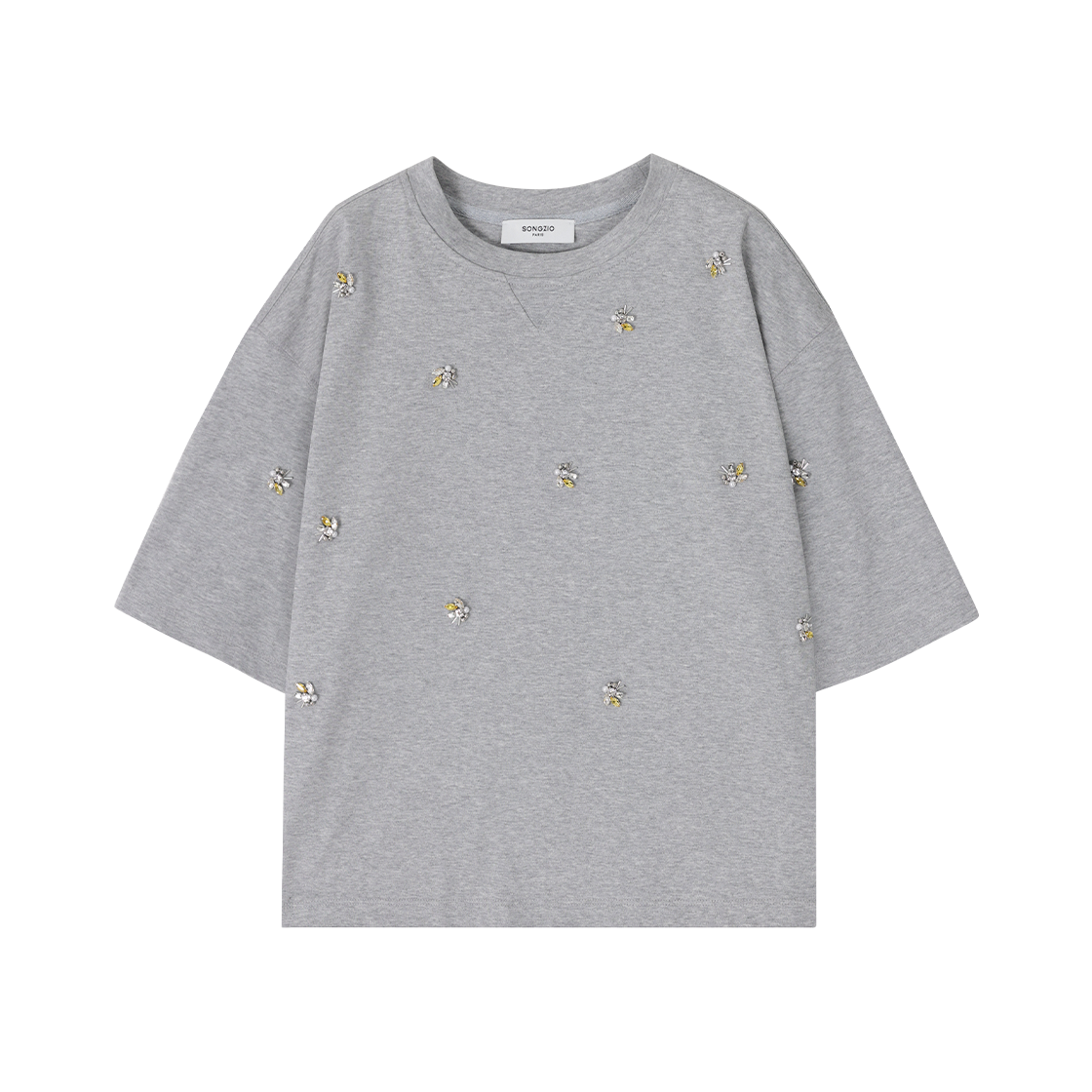 WI3TS317MG (W) SONGZIO Papillon Crop T Shirt Melange Grey