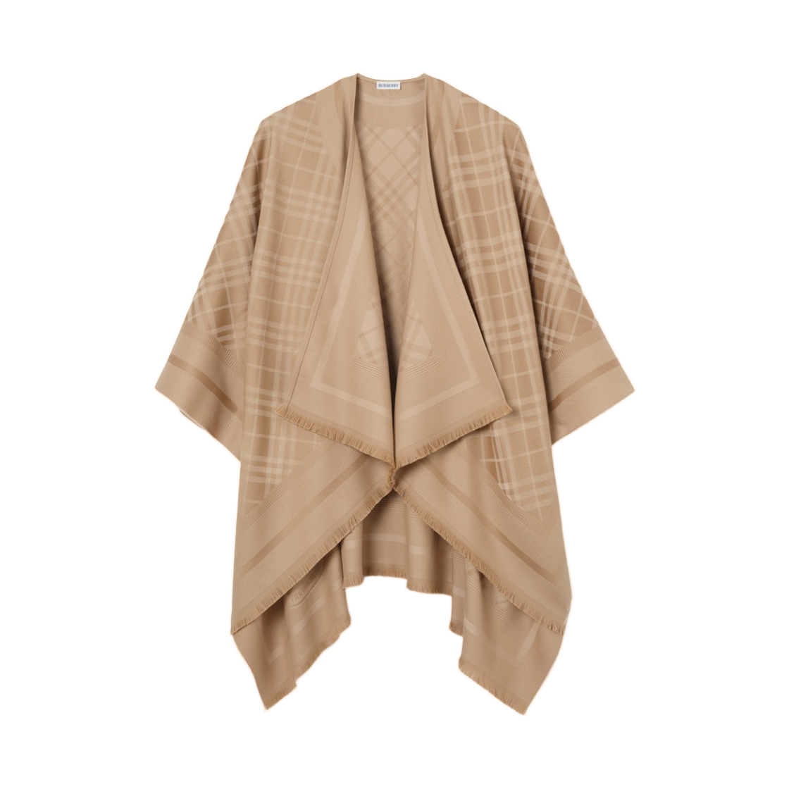 8126969 (W) Burberry Check Wool Cashmere Cape Finch Beige