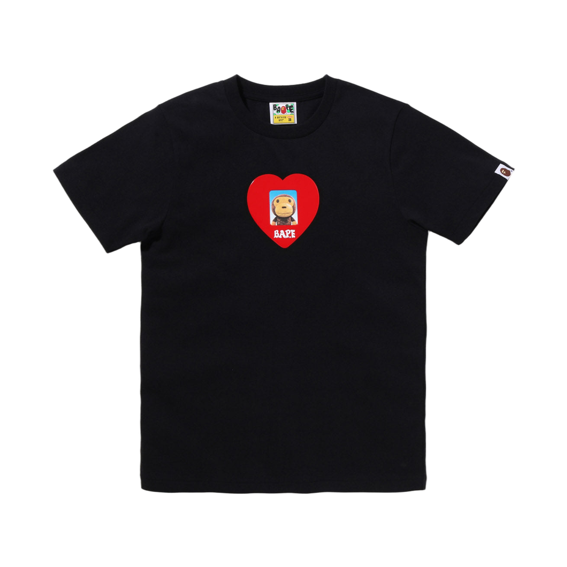 (W) 베이프 하트 ID 마일로 포토 티셔츠 블랙((W) BAPE Heart ID Milo Photo T-Shirt Black)