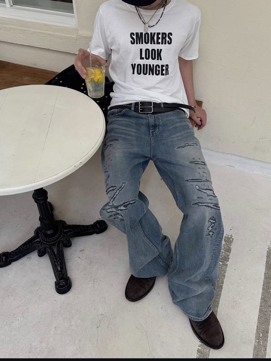 Epr. Layer Repaired Wide Leg Denim, Epr. Layer Smokers T-shirt 착용 스타일 - 5