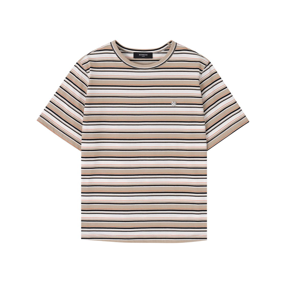 WI3TS313BE (W) SONGZIO Heart Stone Slim Stripe T Shirt Beige