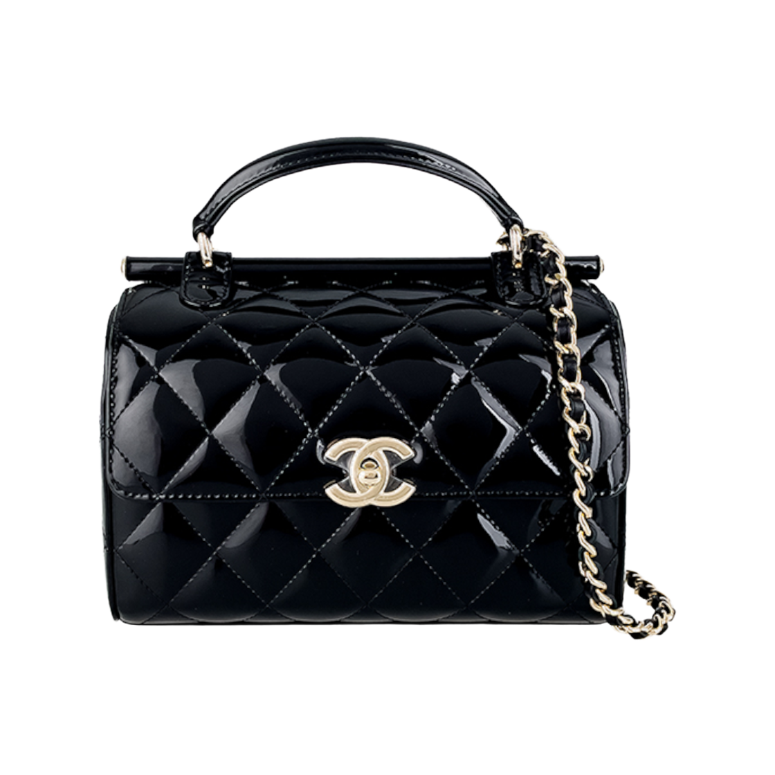 ITRT8WAU8232 Chanel Small Top Handle Box Bag in Black with Champagne Gold Patent