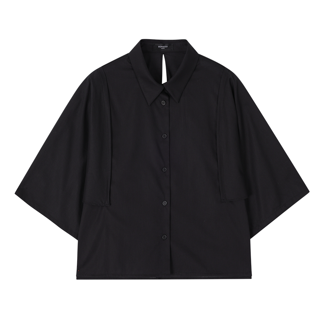 WI3SH308BK (W) SONGZIO Angelwing Pleats Dolman Shirt Black