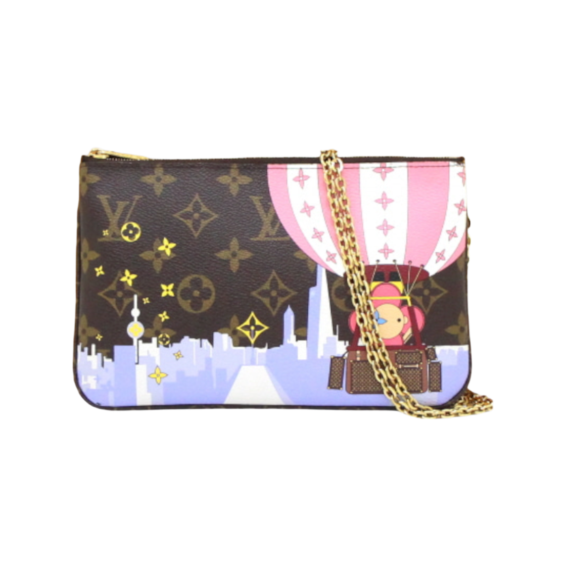 ITTBGNBDVE4U Louis Vuitton 2019 Christmas Collection Monogram Double Zipper Pouch with Gold Chain Crossbody Bag