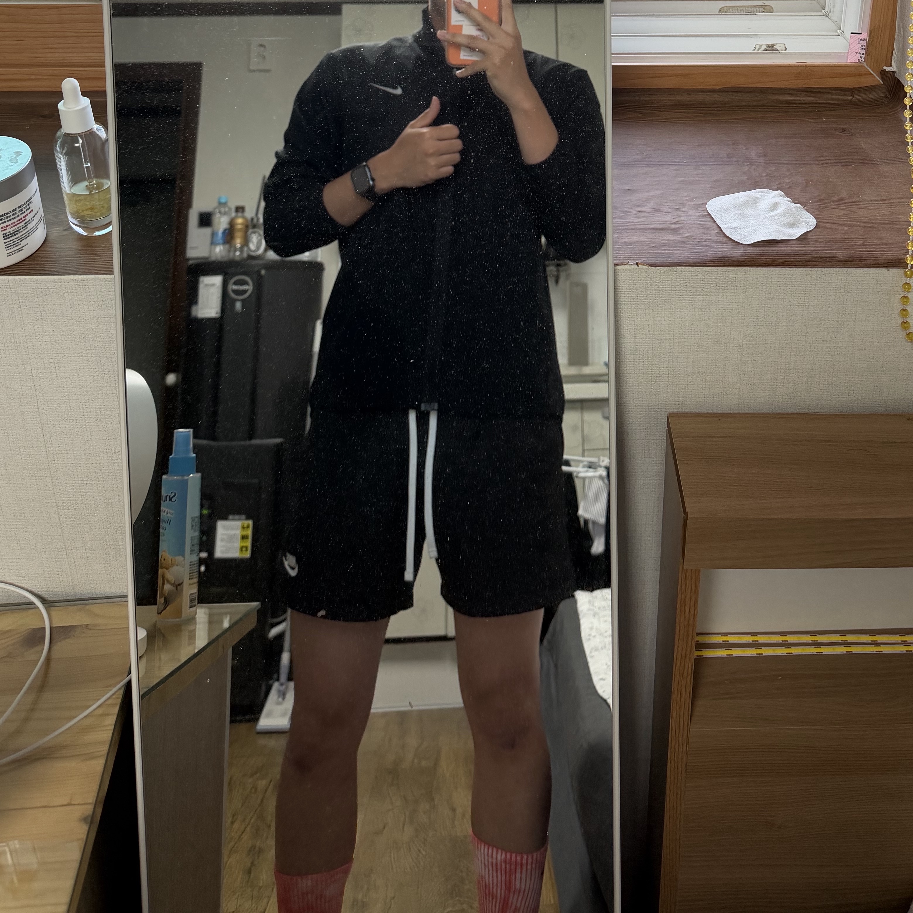 Nike Foam Dri-Fit Jacket Black - Asia, Nike NSW Woven Shorts Black - Asia 착용 스타일