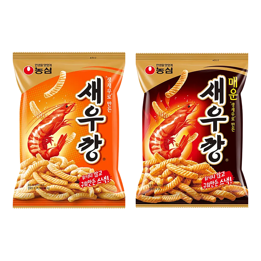 농심 새우깡 5봉 + 매운새우깡 5봉(Nongshim Shrimp Crackers 5 Packs + Spicy Shrimp Crackers 5 Packs)