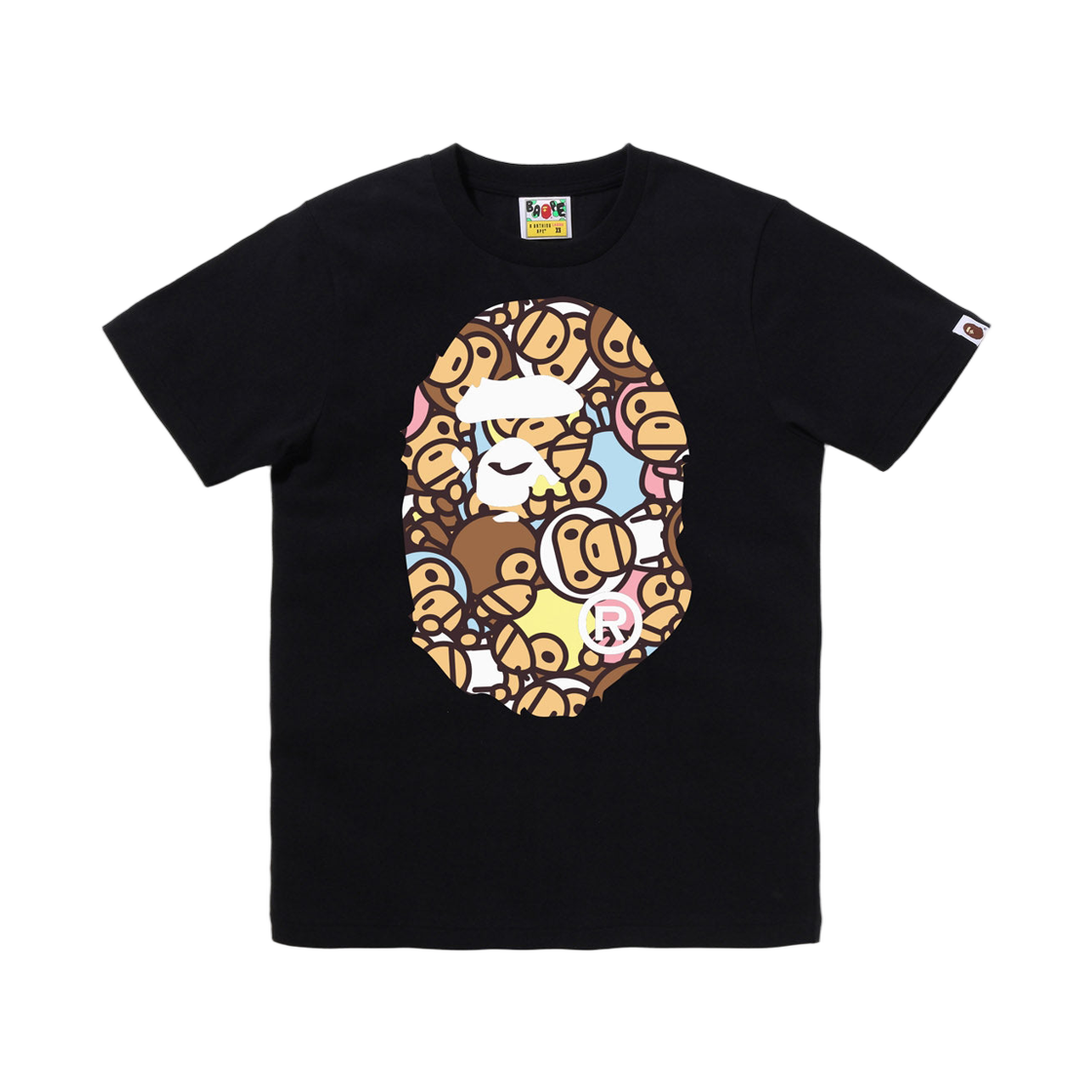 (W) 베이프 올 베이비 마일로 멀티 빅 에이프 헤드 티셔츠 블랙((W) BAPE All Baby Milo Multi Big Ape Head T-Shirt Black) - 1
