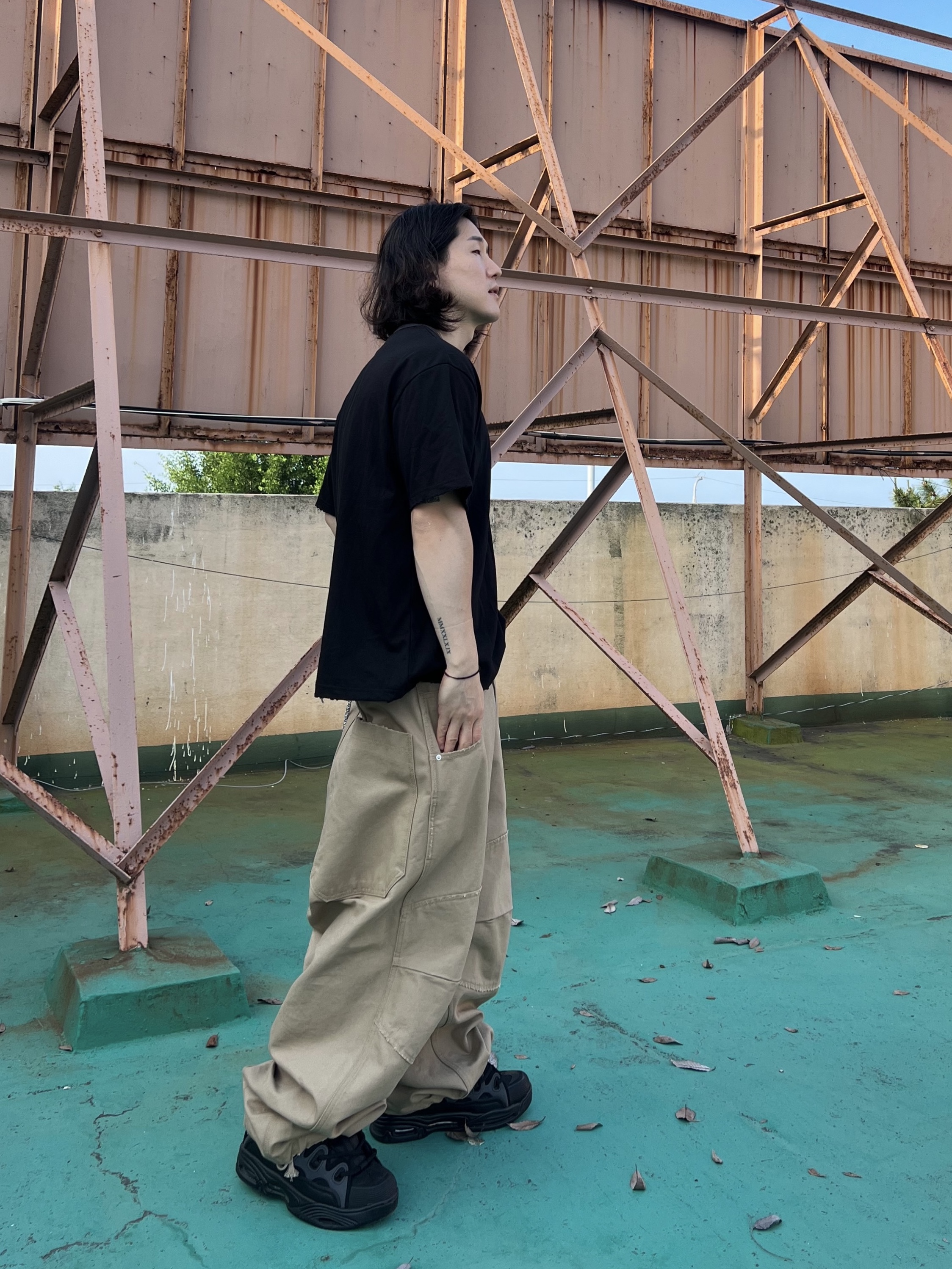 MJD Canvas 3D Knee Pants Beige, Epr. Layer Double Strap Belt 착용 스타일 - 5