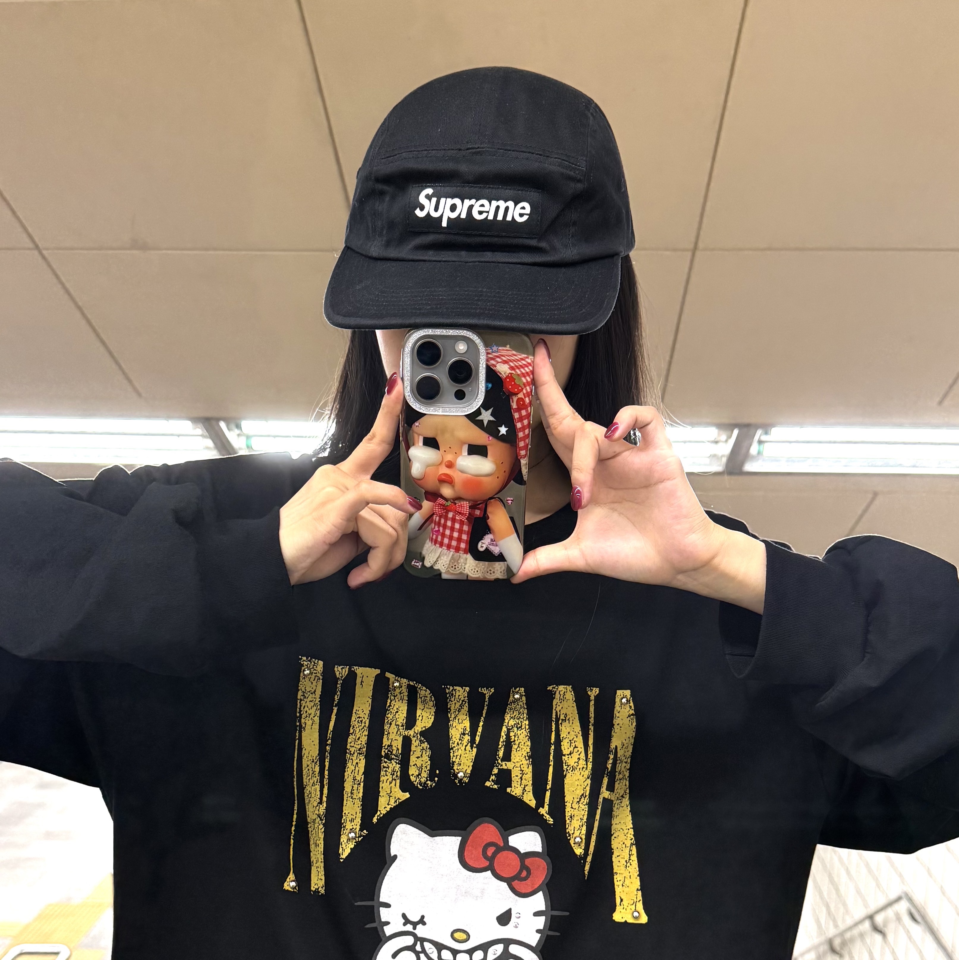 Supreme Washed Chino Twill Camp Cap Black 착용 스타일 - 3