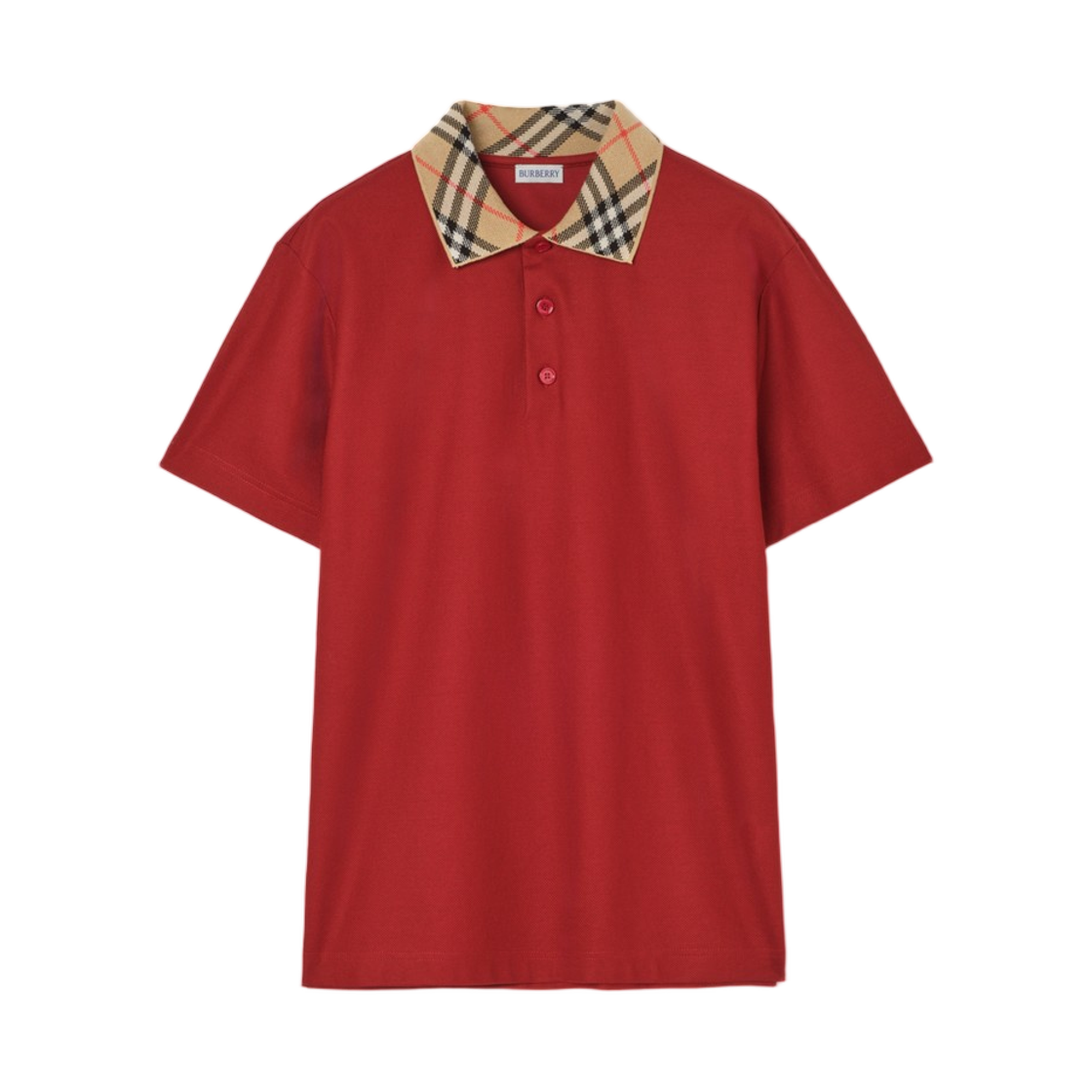 8127677 Burberry Check Collar Cotton Polo Shirt Vineyard Red