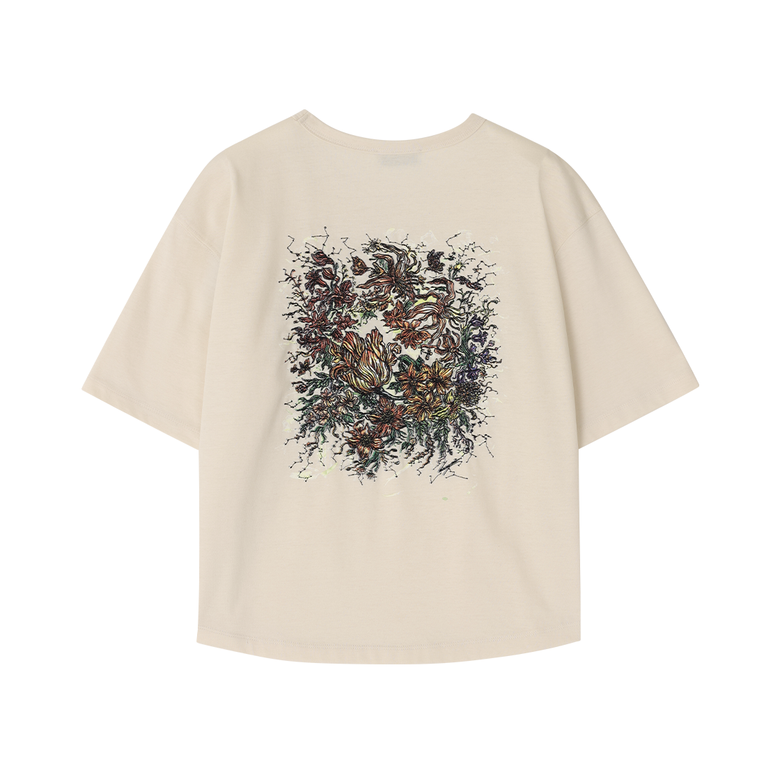 (W) 송지오 플로럴 엠브로이드 티셔츠 크림((W) SONGZIO Floral Embroidered T Shirt Cream) - 2