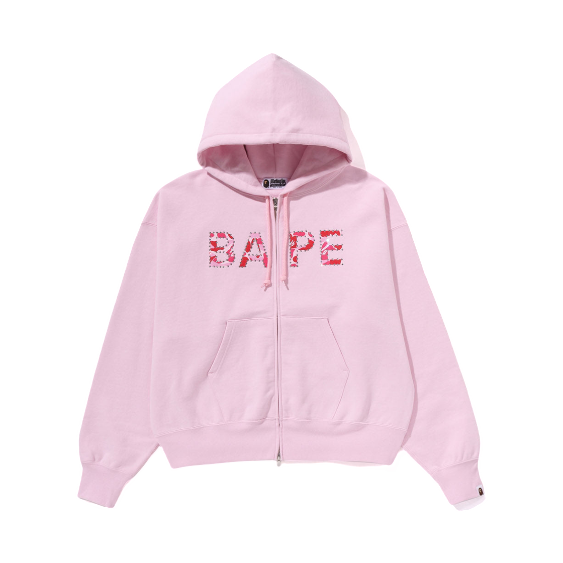 (W) 베이프 ABC 카모 크리스탈 로고 와이드 집 후드 핑크((W) BAPE ABC Camo Crystal Logo Wide Zip Hoodie Pink)