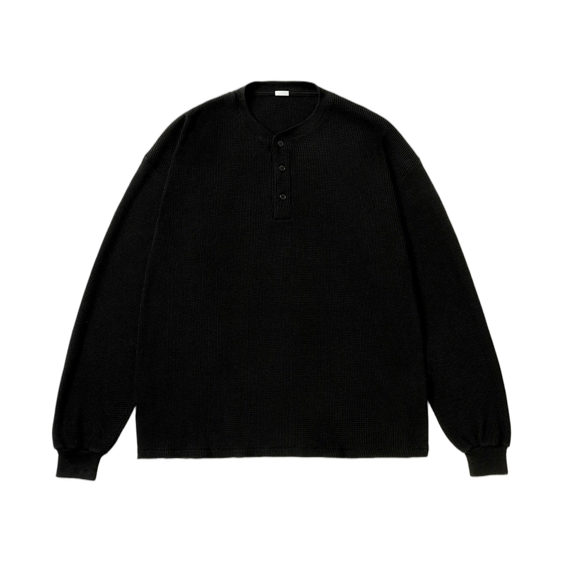 아프레쎄 캐시미어 블렌드 와플 롱슬리브 헨리 넥 셔츠 블랙 - 26FW(A.Presse Cashmere Blend Waffel L/S Henley Neck Shirts Black - 26FW) - 1