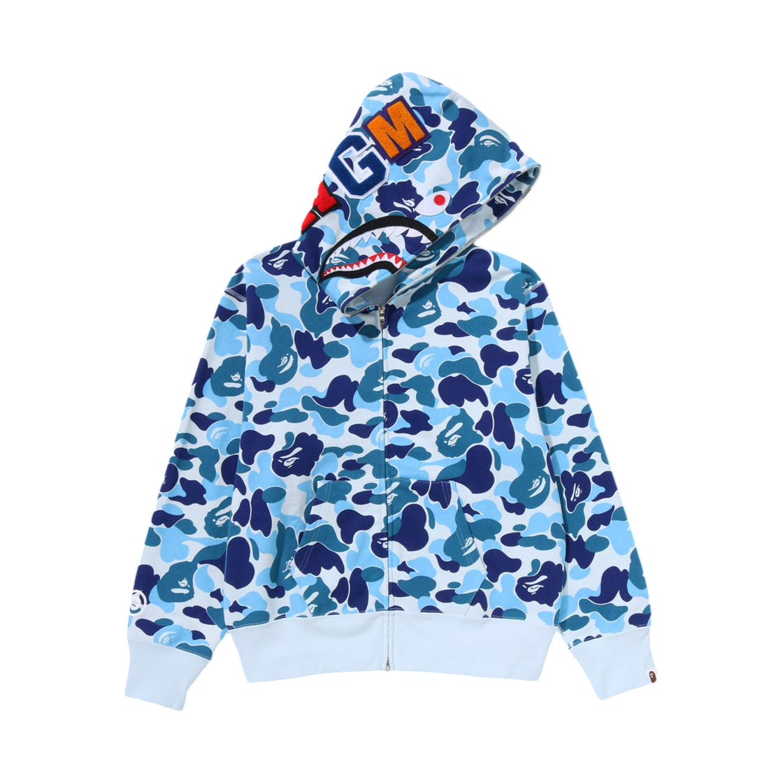 (W) 베이프 ABC 카모 샤크 풀 집 후드 블루((W) BAPE ABC Camo Shark Full Zip Hoodie Blue)