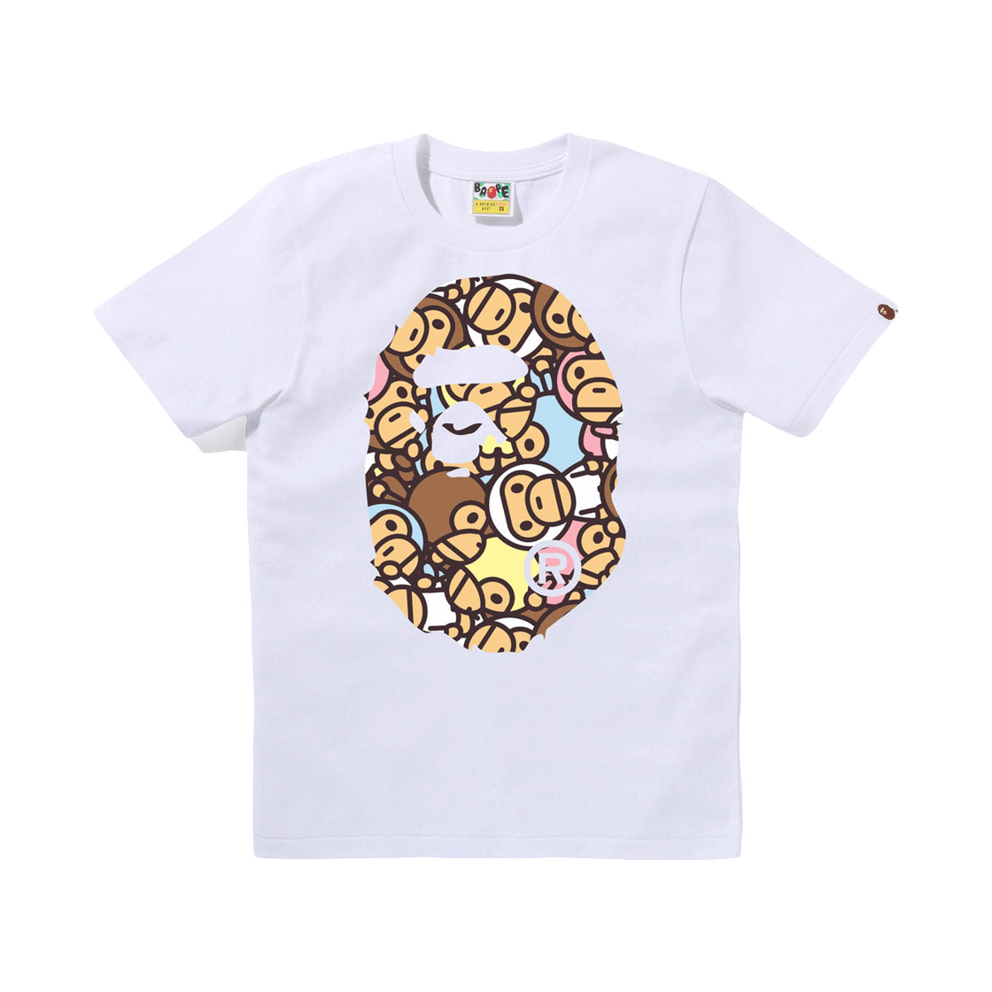 (W) 베이프 올 베이비 마일로 멀티 빅 에이프 헤드 티셔츠 화이트((W) BAPE All Baby Milo Multi Big Ape Head T-Shirt White)