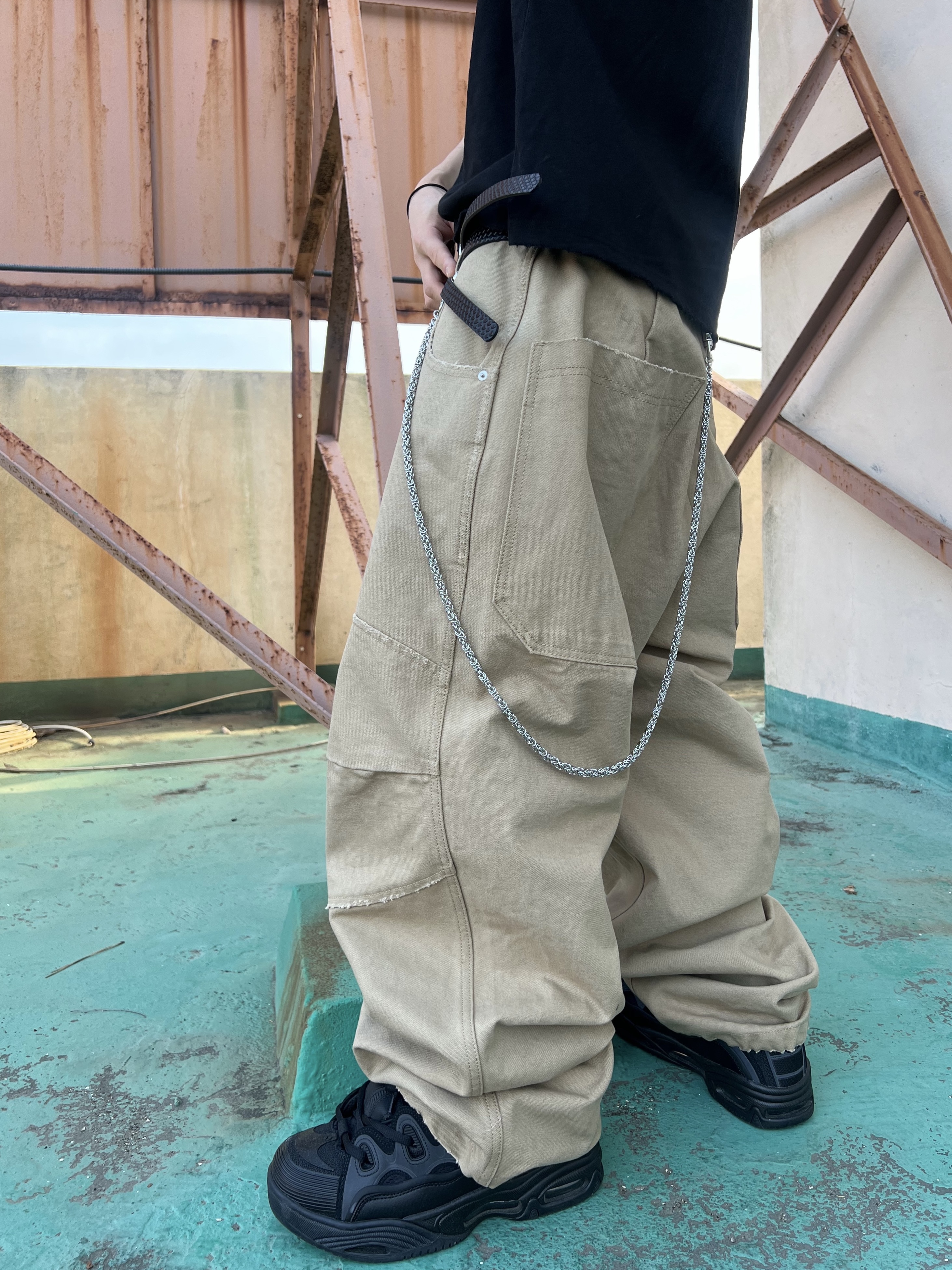 MJD Canvas 3D Knee Pants Beige, Epr. Layer Double Strap Belt 착용 스타일 - 6