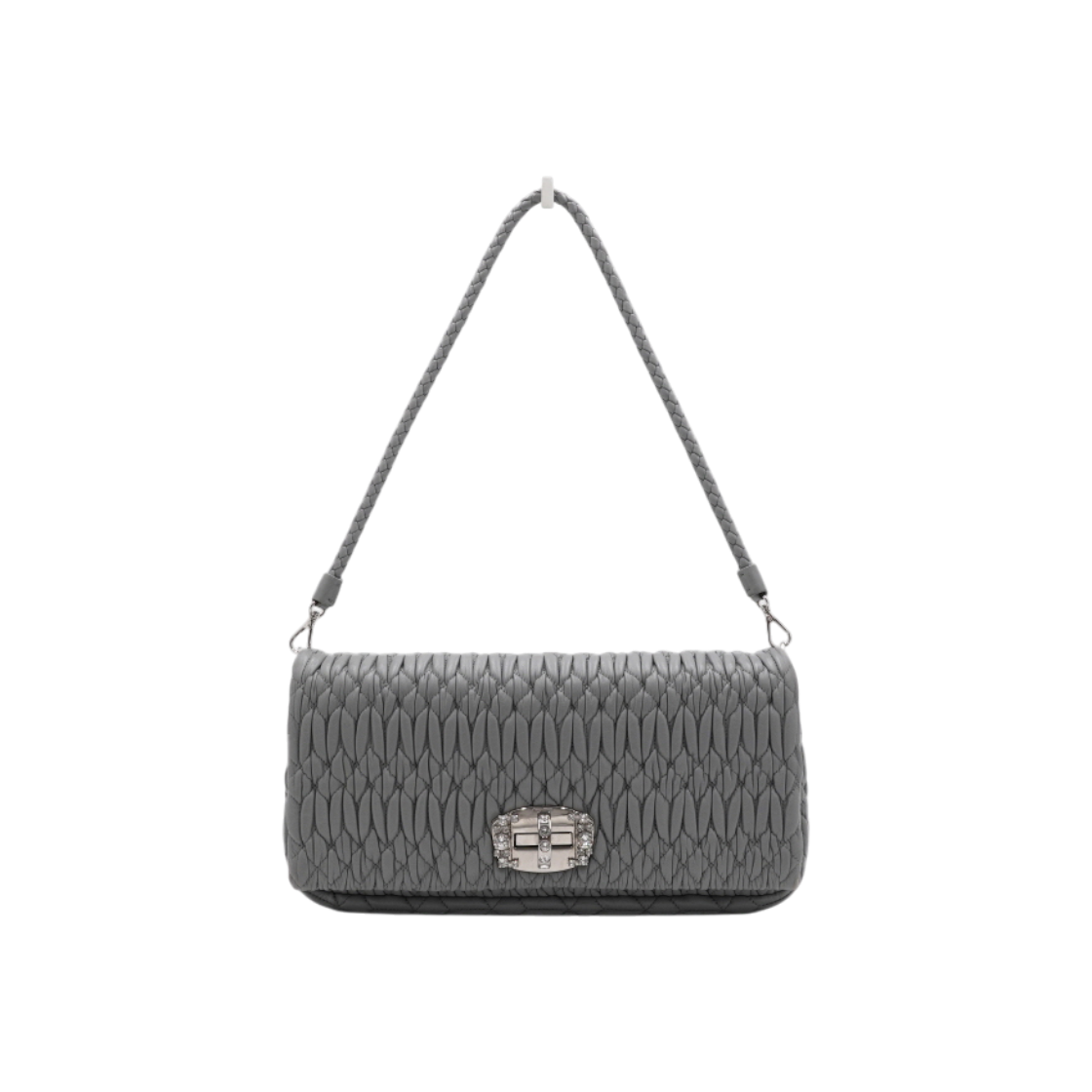 ITOSMQSUOCLR Miu Miu Gray Matelasse Nappa Clutch & Shoulder Bag 5BD233 AA64595