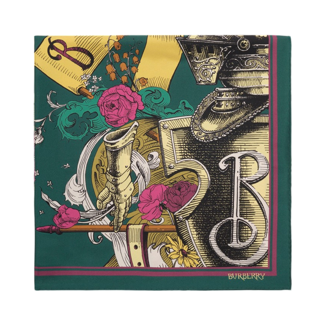 버버리 에치드 나이트 실크 스카프 에메랄드 그린(Burberry Etched Knight Silk Scarf Emerald Green) - 2