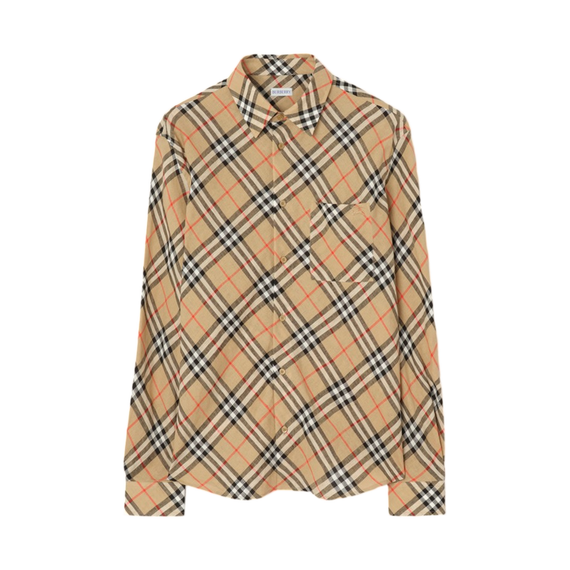 8123684 Burberry Relaxed Fit Check Linen Shirt Sand Beige