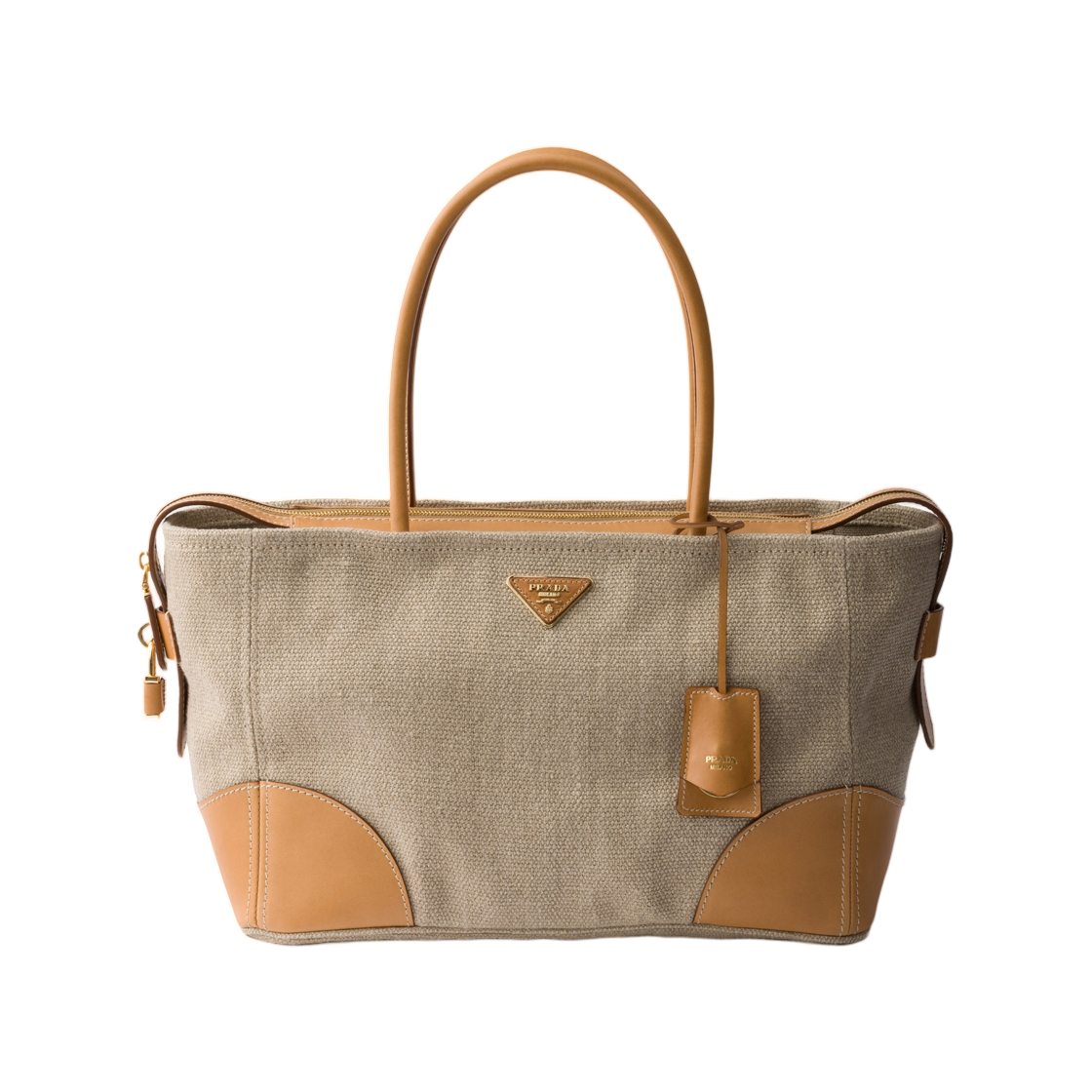 1BG659-P0E-F032T Prada Large Linen and Leather Tote Bag Rope Natural