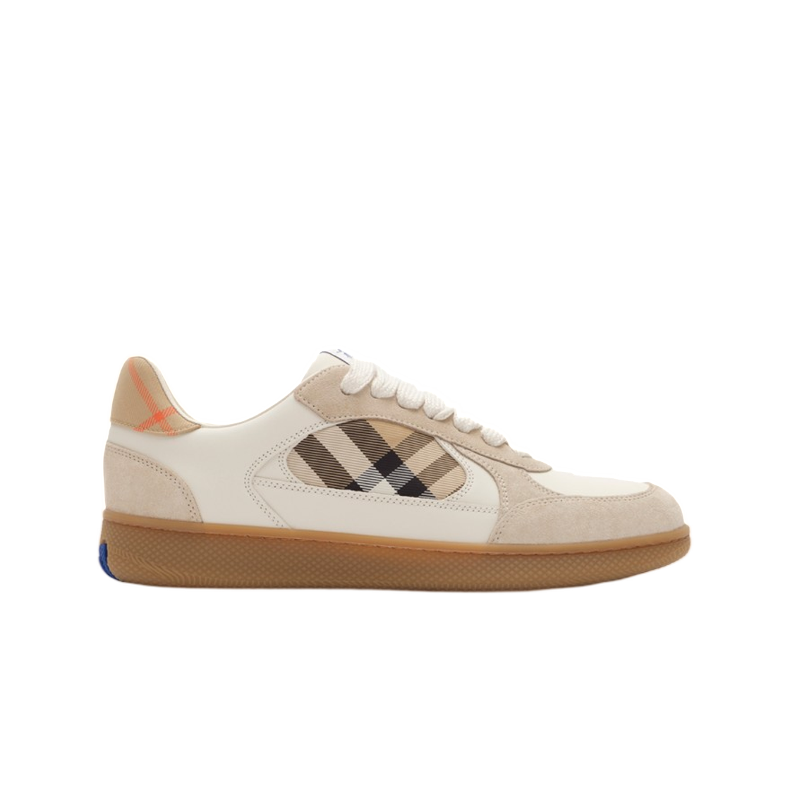8127744 (W) Burberry Leather Suede and Check Terrace Sneakers Dove Beige Grey Sand