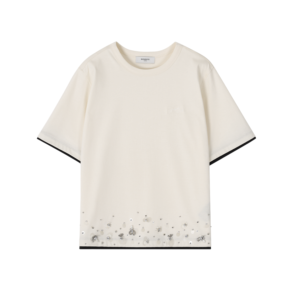 WI3TS321CR (W) SONGZIO Floral Sequin T Shirt Cream